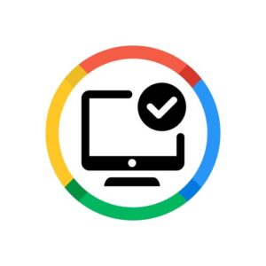O símbolo do Google em um círculo com um vetor de computador dentro dele.